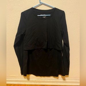 Latched Mama Large Active Long Sleeve Nursing Top Black Breastfeeding Lift Flap